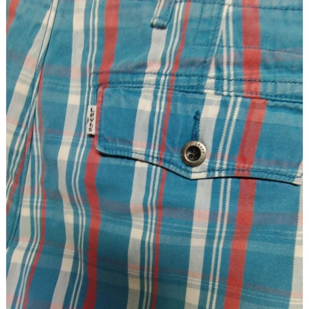 Levi Strauss & Co Plaid Shorts Men's W29 Blue Red White Flat Front Casual‎